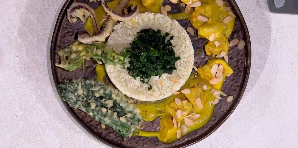“É sempre mezzogiorno” ricetta di oggi 23 Gennaio 2024: pollo al curry con verdure in tempura di Gian Piero Fava
