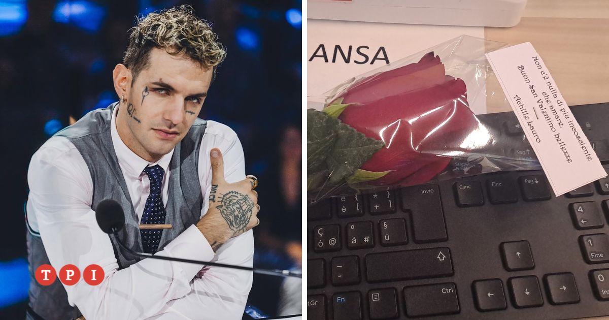 Achille Lauro regala una rosa a tutte le giornaliste presenti a Sanremo