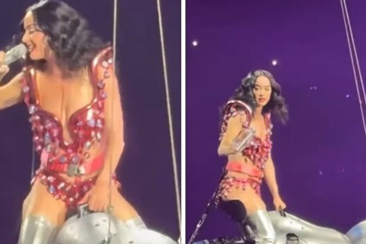 Katy Perry cade da una farfalla gigante durante il concerto, fan preoccupati sui social media