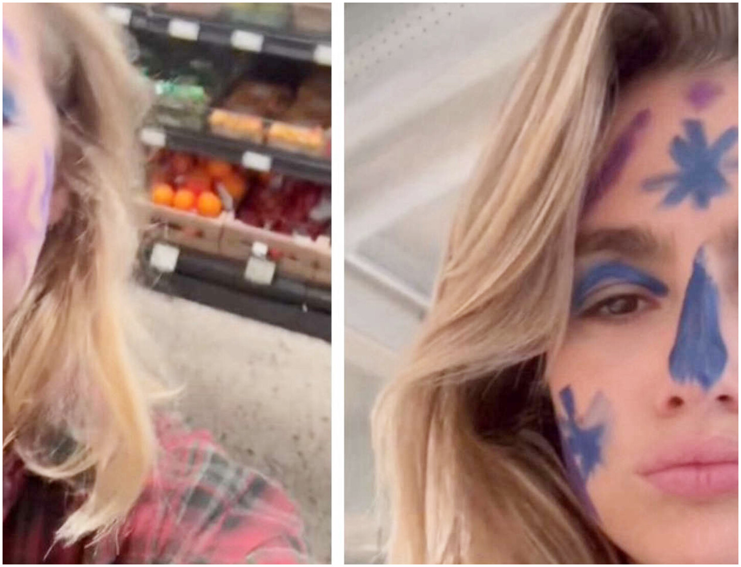 Cristina Marino fa la spesa al supermercato con il viso imbrattato dalla figlia senza vergogna