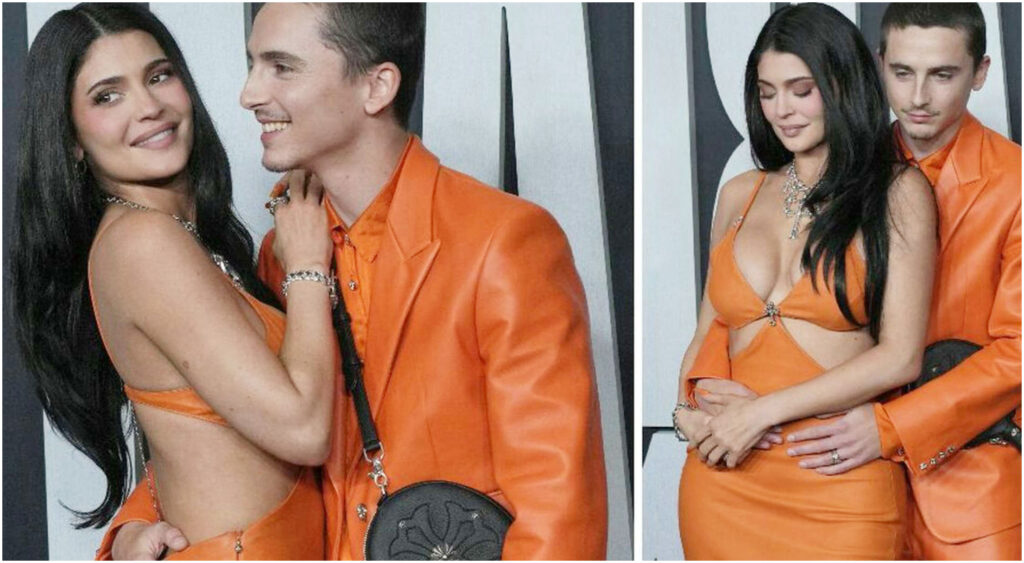 Kylie Jenner e Timothée Chalamet sfoggiano un coordinato arancione sul red carpet di un evento prestigioso