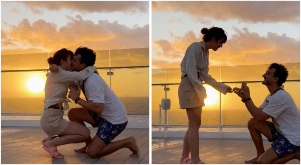 Andrea Dianetti propone matrimonio a Miriam Milani durante una romantica crociera nei Caraibi