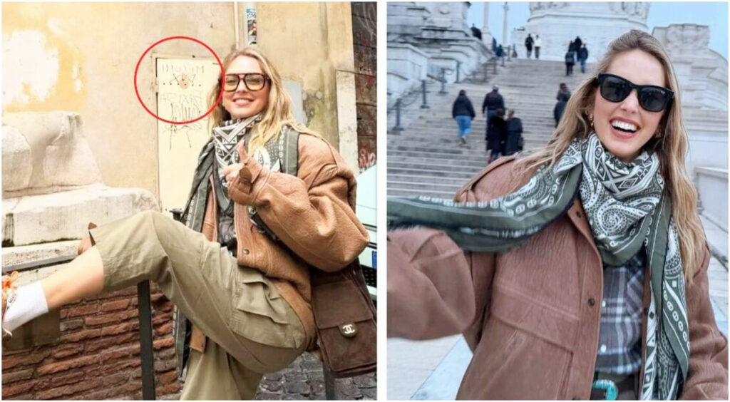 Chiara Ferragni rimuove la foto scattata a Roma con la scritta ‘Meloni dux fascista’ sul muro