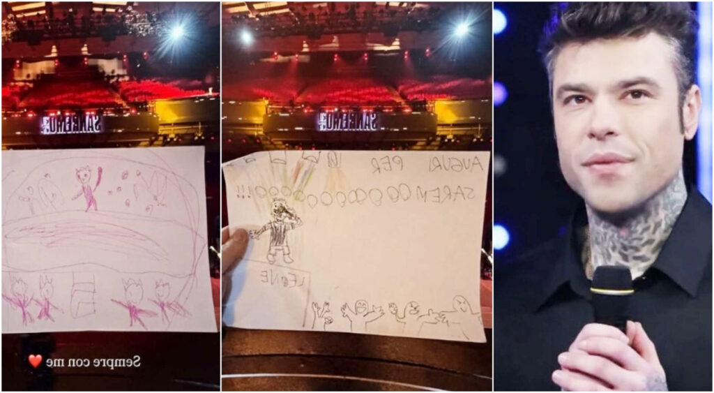 Fedez in preparazione per Sanremo con i portafortuna dei figli Leone e Vittoria sempre al suo fianco