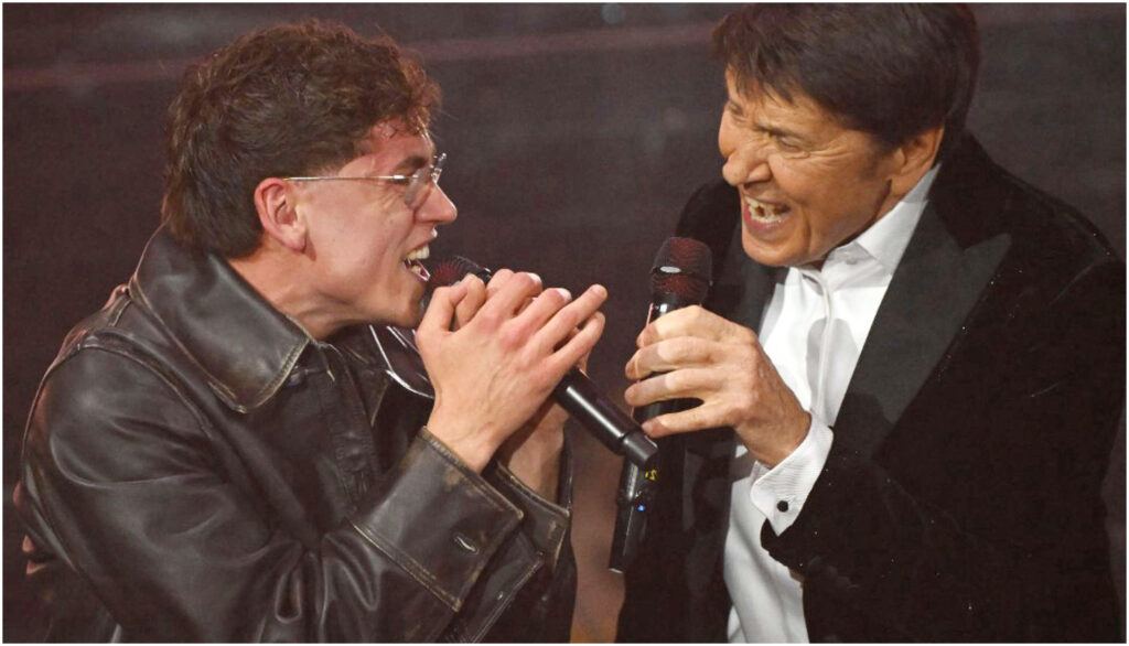 A Sanremo Gianni Morandi e il figlio Tredici Pietro emozionano il pubblico cantando Vita