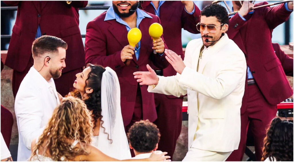 Super Bowl, Bad Bunny e Lady Gaga si uniscono in un matrimonio emozionante sul campo di gioco