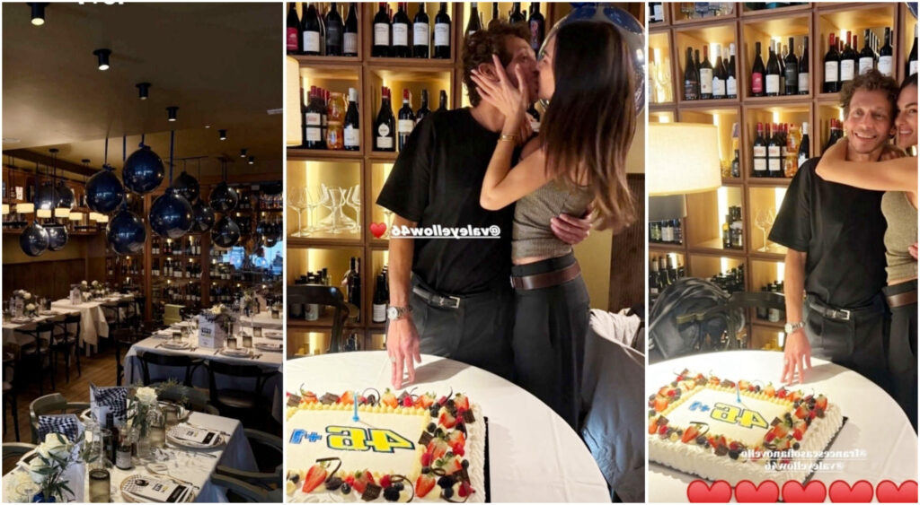 Valentino Rossi festeggia il compleanno in ritardo con torta 46+1 e menu a tema insieme a Francesca Sofia